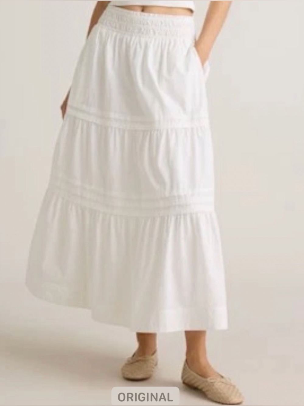 Quince White Organic Cotton Poplin Tiered Maxi Skirt | Size L | Classic Summer